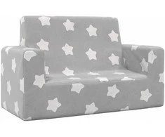 Dvivietė vaikiška sofa, šviesiai pilka, pliušas, su žvaigždėmis