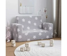 Dvivietė vaikiška sofa, šviesiai pilka, pliušas, su žvaigždėmis