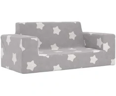 Dvivietė vaikiška sofa, šviesiai pilka, pliušas, su žvaigždėmis