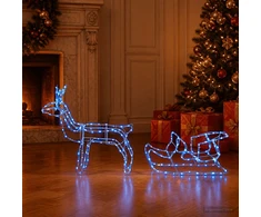 Elnių ir rogčių kalėdinė dekoracija LOVIISA 240 LED Mėlyna
