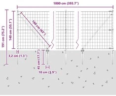 Euro tvora su smeigėmis 10 x 1,4 m PVC dengtas plienas Pilka