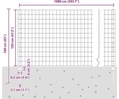 Euro tvoros su stulpu 10 x 1,2 m PVC dengtas plienas Pilka
