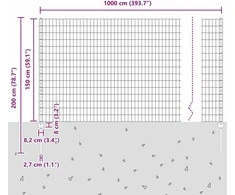 Euro tvoros su stulpu 10 x 1,5 m PVC dengtas plienas Pilka