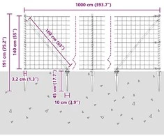 Euro tvora su smeigėmis 10 x 1,4 m PVC dengtas plienas Pilka