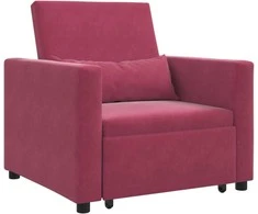 Fotelis Ištraukiamas sofa-lova vienvietis Vyno raudonumo Aksomas