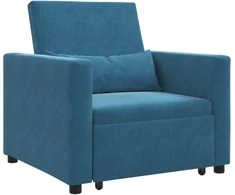 Fotelis Ištraukiamas sofa-lova vienvietis su ratais Mėlyna Aksomas