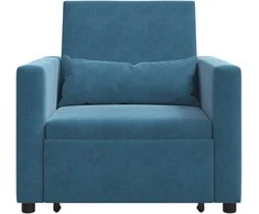 Ištraukiamas sofa-lova vienvietis su ratais Mėlyna Aksomas