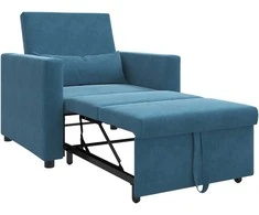 Fotelis Ištraukiamas sofa-lova vienvietis su ratais Mėlyna Aksomas