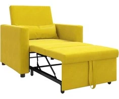 Fotelis Ištraukiamas sofa-lova vienvietis su ratais Geltona Aksomas