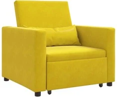 Fotelis Ištraukiamas sofa-lova vienvietis su ratais Geltona Aksomas