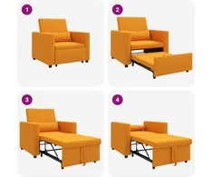 Fotelis Ištraukiamas sofa-lova vienvietis Tamsiai geltona audinys