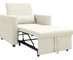 Fotelis Ištraukiamas sofa-lova vienvietis su ratais Kreminė Aksomas
