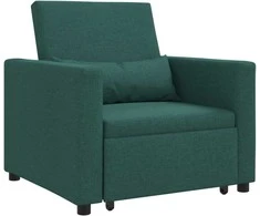 Fotelis Ištraukiamas sofa-lova vienvietis su ratu Tamsiai žalia audinys