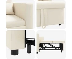 Ištraukiamas sofa-lova vienvietis su ratu Kreminė balta audinys