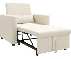 Fotelis Ištraukiamas sofa-lova vienvietis su ratu Kreminė balta audinys