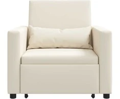 Fotelis Ištraukiamas sofa-lova vienvietis su ratu Kreminė balta audinys
