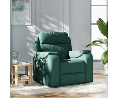 Fotelis Atlošiamas masažinis krėslas, tamsiai žalios spalvos, audinys
