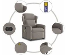 Fotelis Atsistojantis elektrinis masažinis krėslas, taupe, audinys