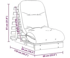 Futono sofa-lova su čiužiniu, 60x206x11cm, impregnuota pušis