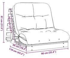 Futono sofa-lova su čiužiniu, 90x206x11cm, impregnuota pušis