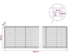 Gabionas su 5 mm viela ir 5x10 cm tinkleliu 500x30x100 cm