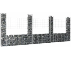 Gabionų krepšiai su 4 kolonomis, 380x20x150cm, geležis