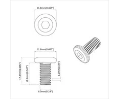 Galvos užrakto varžtas 2 pcs Sidabro M6 x 15 mm Plienas