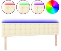Galvūgalis su LED, kreminės spalvos,160x5x78/88cm, dirbtinė oda