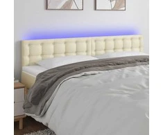Galvūgalis su LED, kreminės spalvos,160x5x78/88cm, dirbtinė oda
