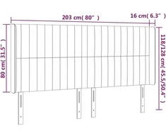 Galvūgalis su LED, tamsiai pilkas, 203x16x118/128cm, audinys