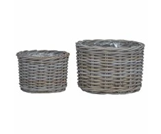 Gėlių krepšys su saugykla 2 pcs Pilka Kubu ratanas
