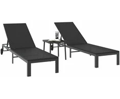 Saulėtas gultas 2-asmuo 3 pcs Juoda poliratanas