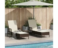 Saulės gultas 3 pcs Ruda ir Kremavimo Balta 200 x 55 x 92 cm