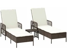 Saulės gultas 3 pcs Ruda ir Kremavimo Balta 200 x 55 x 92 cm