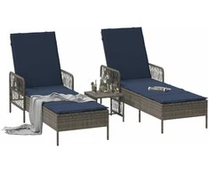 Saulės gultas 3 pcs Pilka ir tamsiai mėlyna 200 x 55 x 92 cm