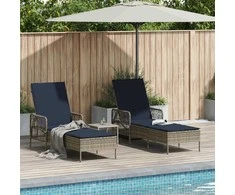 Saulės gultas 3 pcs Pilka ir tamsiai mėlyna 200 x 55 x 92 cm