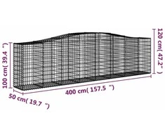 Išlenkti gabiono krepšiai, 15vnt., 400x50x100/120cm, geležis