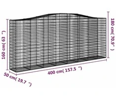 Išlenkti gabiono krepšiai, 7vnt., 400x50x160/180cm, geležis