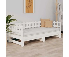 Ištraukiama lova, balta, 2x(90x200)cm, pušies medienos masyvas