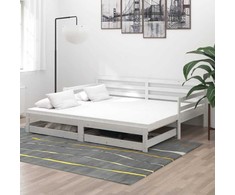 Ištraukiama lova, balta, 2x(90x200)cm, pušies medienos masyvas