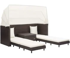 Ištraukiama trivietė sofa-lova su stogeliu, ruda, poliratanas