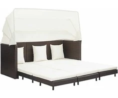 Ištraukiama trivietė sofa-lova su stogeliu, ruda, poliratanas