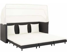 Ištraukiama trivietė sofa-lova su stogeliu, juoda, poliratanas