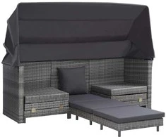 Ištraukiama trivietė sofa-lova su stogeliu, pilka, poliratanas