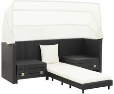 Ištraukiama trivietė sofa-lova su stogeliu, juoda, poliratanas