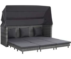 Ištraukiama trivietė sofa-lova su stogeliu, pilka, poliratanas