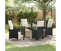Lauko baldų komplektas Sodo valgomojo komplektas su pagalve 5 pcs Juoda poliratanas
