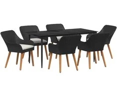 Lauko baldų komplektas Sodo valgomojo komplektas su pagalve 7 pcs Juoda poliratanas