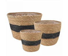 Jūros žolės augalų krepšiai 3 pcs Natūrali ir juoda Ø26 x 19 cm