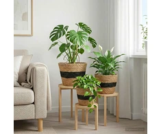 Jūros žolės augalų krepšiai 3 pcs Natūrali ir juoda Ø26 x 19 cm
